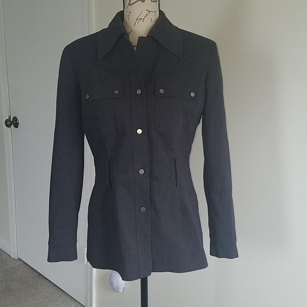 Express dark grey denim military style jacket